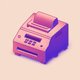 A AI-generated app icon of a fax machine in oatmeal , rosy brown , violet , indigo color scheme