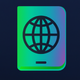 A AI-generated app icon of a passport in light blue color and pastel gray color and green color and pastel brown color color scheme