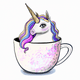 A AI-generated app icon of a unicorn in white , snow , evergreen , medium purple color scheme