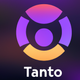 A AI-generated app icon of a tanto in pastel purple color and dark blue color and golden yellow color and pinkish red color color scheme