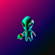 A AI-generated app icon of an alien in emerald green , burgundy , sky blue , olive green color scheme