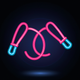 A AI-generated app icon of a jump rope in laser lemon color and lavender color and salmon color and navy blue color color scheme