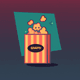 A AI-generated app icon of a paper box with full popcorn in evergreen , scarlet , apricot , champagne color scheme
