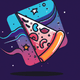 An app icon of  an image of a slice of pizza with dark purple and rose red and medium purple and whitesmoke scheme color