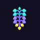A AI-generated app icon of a wisteria flower in carnation pink color and turbo color and eggplant color and goldenrod yellow color color scheme