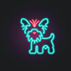 A AI-generated app icon of a yorkie in raspberry color and tan color and tiffany blue color and navy color color scheme