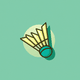 An app icon of  an image of a badminton ball with pastel green and olive and golden yellow and dark grey scheme color