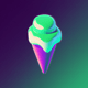 A AI-generated app icon of an Ice cream cone in seafoam green , melon , eggplant , jade green color scheme