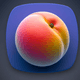 An app icon of  an image of a nectarine with gainsboro and midnight blue and peach puff and cadet blue scheme color