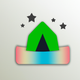 A AI-generated app icon of a tent with a starry sky in  color scheme