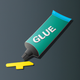 A AI-generated app icon of a glue stick in olive drab color and sunshine yellow color and teal blue color and unmellow yellow color color scheme