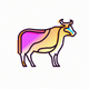 A AI-generated app icon of a cow in camel color and burgundy color and coral pink color and mint green color color scheme