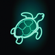 A AI-generated app icon of a sea turtle in bright yellow color and dark gray color and vivid green color and rich purple color color scheme