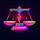 A AI-generated app icon of a justice scale in hot pink color and green-blue color and gold color and magenta color color scheme