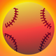 A AI-generated app icon of a baseball in dark yellow color and rich orange color and bright red color and greyish pink color color scheme