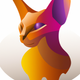 A AI-generated app icon of a abyssinian cat in deep orange color and bright yellow color and pinkish red color and pastel orange color color scheme