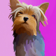A AI-generated app icon of a Silky Terrier dog in light coral , medium purple , lavender color scheme