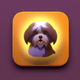 An app icon of  an image of A Shih Tzu with cinnabar and light yellow and violet and dark orange scheme color