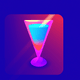 A AI-generated app icon of a glass of cocktail in dodger blue , scarlet , light sea green , apricot color scheme