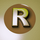 A AI-generated app icon of a letter R in silver , yellow , light green , chestnut color scheme
