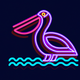 A AI-generated app icon of a pelican in lemon chiffon color and green color and chartreuse color and red-orange color color scheme