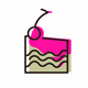 A AI-generated app icon of a delicious cake with cherry on top in pink, green color scheme