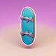 A AI-generated app icon of a skateboard in blue , blue violet , sage green , peach color scheme