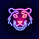 A AI-generated app icon of a tiger in indigo color and burnt orange color and light green color and light pink color color scheme