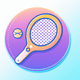 An app icon of  an image of a racket with light yellow and dodger blue and apricot and mulberry scheme color