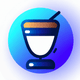 An app icon of  an image of a glass of cocktail with saddle brown and ghost white and royal blue and teal scheme color