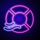 A AI-generated app icon of a swim ring in lime green color and indigo color and lime green color and red color color scheme