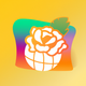 A AI-generated app icon of a gardenia flower in yellow-orange color and light green color and raspberry color and lemon chiffon color color scheme