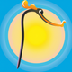 A AI-generated app icon of a pipefish in turquoise color and orange color and sky blue color and sunshine yellow color color scheme