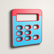 A AI-generated app icon of a sleek, minimalist calculator in powder blue color and crimson color and ochre color and pumpkin color color scheme