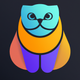 A AI-generated app icon of a scottish fold cat in blue color and olive drab color and sage color and ivory color color scheme