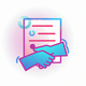 A AI-generated app icon of a paper contract with hand shaking in colorful color scheme
