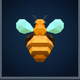 A AI-generated app icon of a cute, cartoon-style bee in navy blue color and slate grey color and sepia color and brass color color scheme
