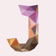 An app icon of  an image of a letter J with lavender blush and mauve and scarlet and dark khaki scheme color