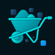 A AI-generated app icon of a wheelbarrow in gray color and indigo color and aqua color and baby blue color color scheme