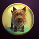 A AI-generated app icon of a Cairn Terrier dog in cognac , yellow green , medium slate blue , dark sea green color scheme
