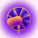 A AI-generated app icon of a Fan Brush in yellow , plum , periwinkle , cinnamon color scheme