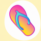 A AI-generated app icon of a flip flop in sunshine yellow color and coral color and coral color and raspberry color color scheme