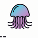 A AI-generated app icon of a jellyfish in olive green color and gold color and orange-red color and sizzling red color color scheme