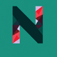A AI-generated app icon of a letter N in dark cyan , dark red , green , dark khaki color scheme