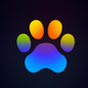 A AI-generated app icon of a paw in magenta color and yellow color and turquoise color and light green color color scheme