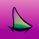 A AI-generated app icon of shark fin above the sea surface in peach color and red-orange color and camel color and laser lemon color color scheme