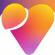 A AI-generated app icon of a stylized heart  in deep pink color and tangerine orange color and ash grey color and chocolate color color scheme