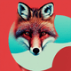 A AI-generated app icon of a fox in pewter , coral color scheme