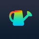 A AI-generated app icon of a watering can in kelly green color and burgundy color and crimson color and burnt sienna color color scheme