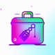 A AI-generated app icon of a fishing cooler in lime green color and indigo color and atomic tangerine color and fuchsia color color scheme